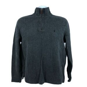 Polo Ralph Lauren Gray Cotton 1/2 Zip Pullover Sweater Shirt Jacket Men's Medium